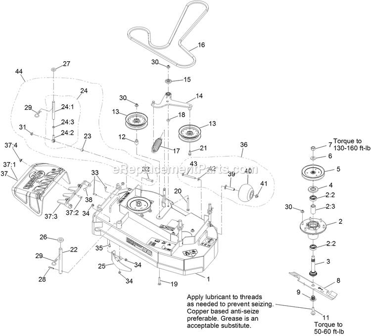 Deck Assembly Diagram and Parts List for TTS481CKA36300 (316000000-399999999)(2016) Exmark Lawn Mower