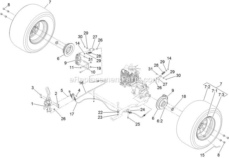 Rear Wheel And Park Brake Assembly Diagram and Parts List for LZX940KC726 (312000000-312999999)(2012) Exmark Lawn Mower