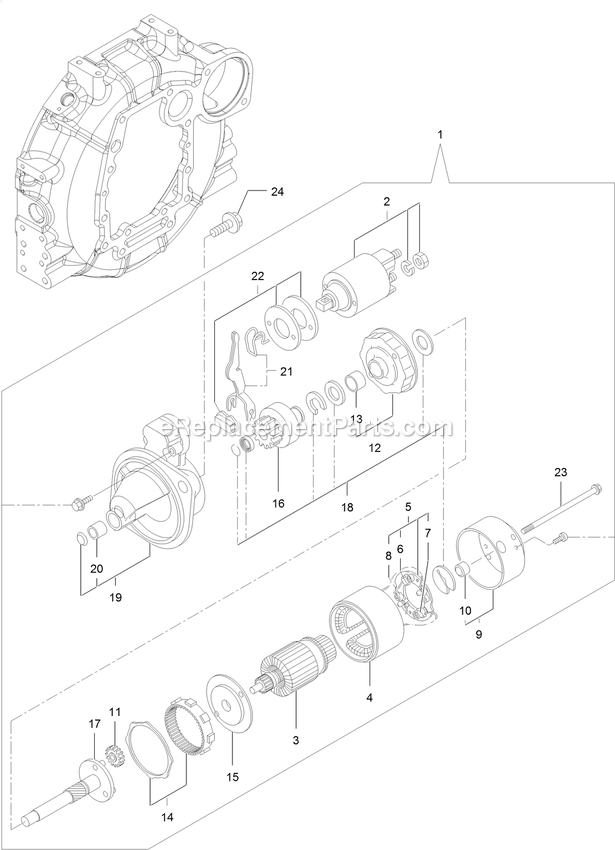 Starting Motor Assembly Diagram and Parts List for LZS88CDYM96RW0 (402082300-404314158)(2018) Exmark Lawn Mower