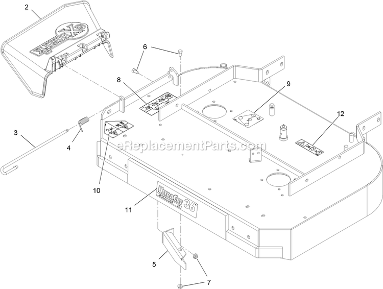 Deck With Decals Assembly (1) Diagram and Parts List for VHS481GKA36200 (315000000-315999999)(2015) Exmark Lawn Mower
