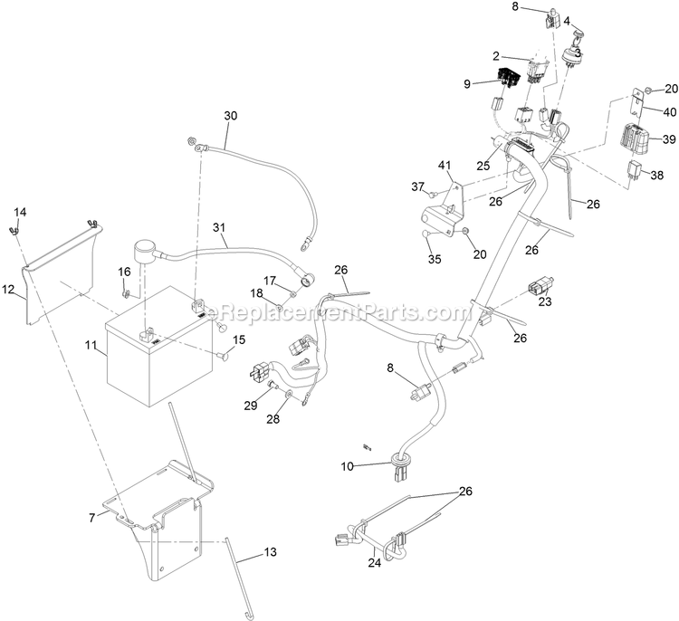 Electrical Assembly Diagram and Parts List for TTS600GKA483E0 (404314159-406294344)(2019) Exmark Lawn Mower