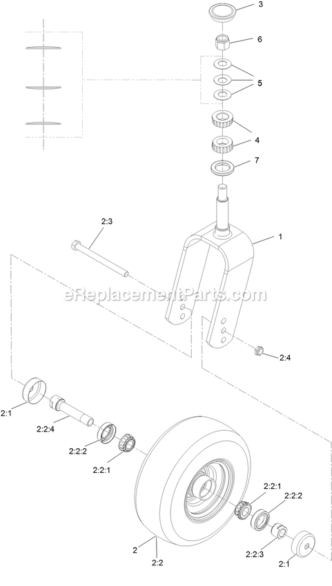 Front Lh And Rh Caster Fork And Tire Assembly Diagram and Parts List for LZS88CDYM96RW0 (402082300-404314158)(2018) Exmark Lawn Mower