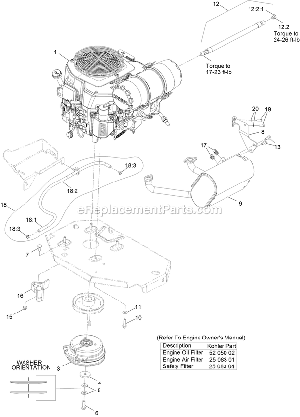 Engine Assembly Diagram and Parts List for LZS740AKC524A2 (316000000-316999999)(2016) Exmark Lawn Mower