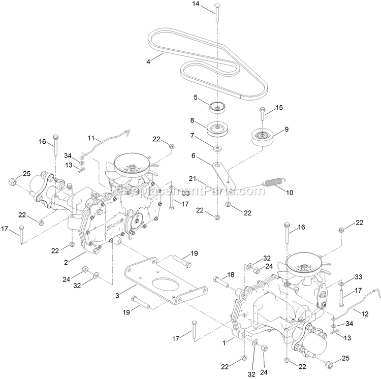 Traction Drive Assembly Diagram and Parts List for QZE725GKC42200 (411294212-999999999)(2022) Exmark Lawn Mower