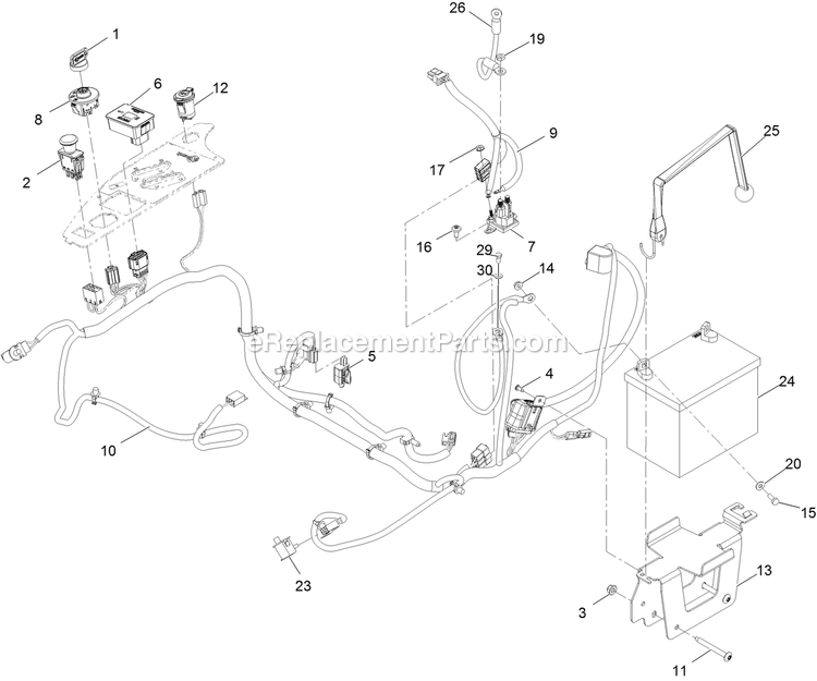 Electrical Assembly Diagram and Parts List for RAE708GEM52300 (404314159-406294344)(2019) Exmark Lawn Mower