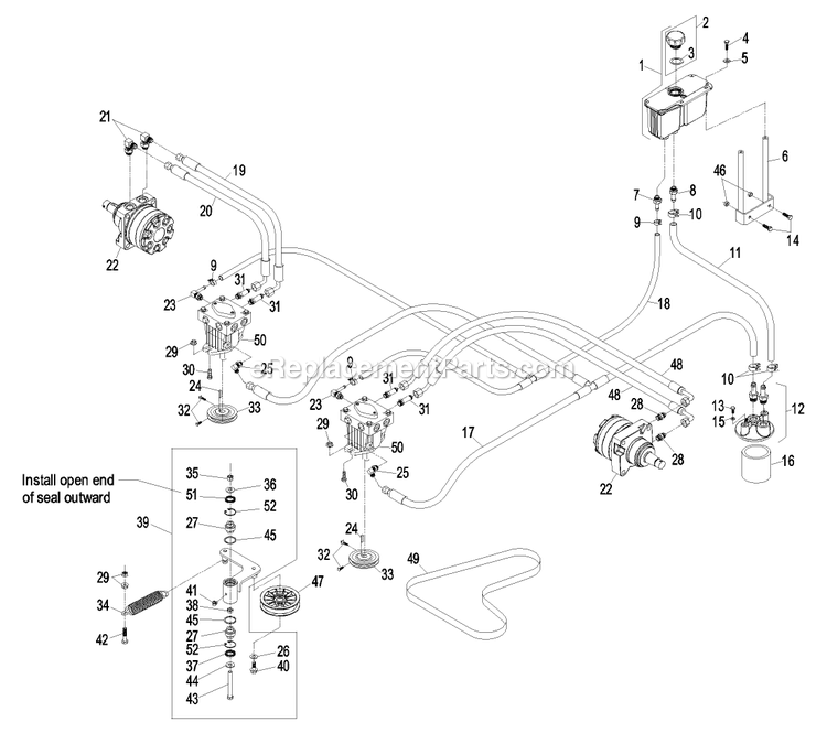 Hydraulic Group Diagram and Parts List for LHP23KC523 (720000-789999)(2008) Exmark Lawn Mower