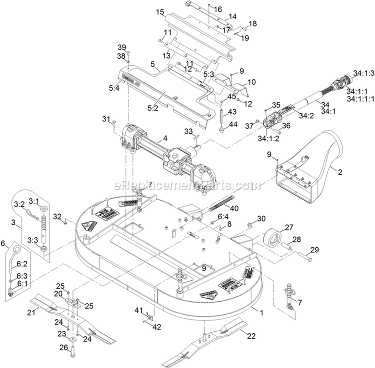 Deck Assembly Diagram and Parts List for NV730EKC48 (313000000-313999999)(2013) Exmark Lawn Mower