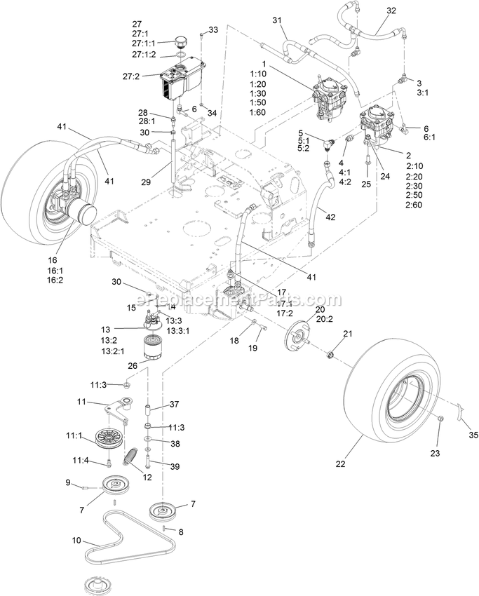 Hydro Assembly Diagram and Parts List for TTX650EKC604N0 (402082300-404314158)(2018) Exmark Lawn Mower