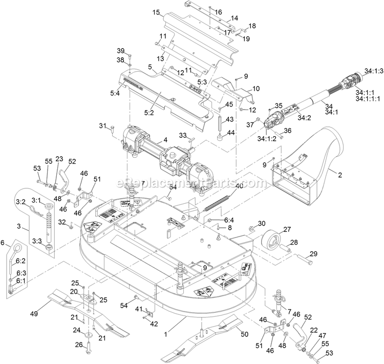 Deck Assembly Diagram and Parts List for NVS740CKC42000 (406294345-408644345)(2020) Exmark Lawn Mower
