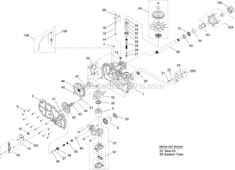 Rh Hydro Transaxle Assembly Diagram and Parts List for QTE708GEM50200 (316000000-399999999)(2016) Exmark Lawn Mower