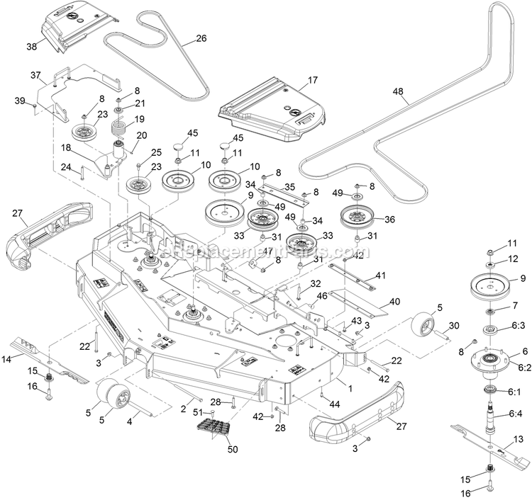 Deck Assembly Diagram and Parts List for LZS902DKU60R00 (400000000-402082299)(2017) Exmark Lawn Mower
