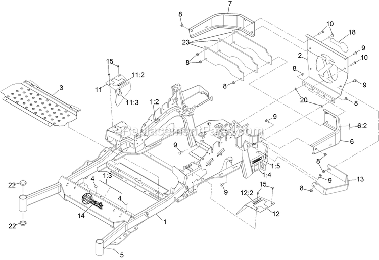 Main Frame Assembly Diagram and Parts List for LZE751GKA72RA1 (404314159-406294344)(2019) Exmark Lawn Mower