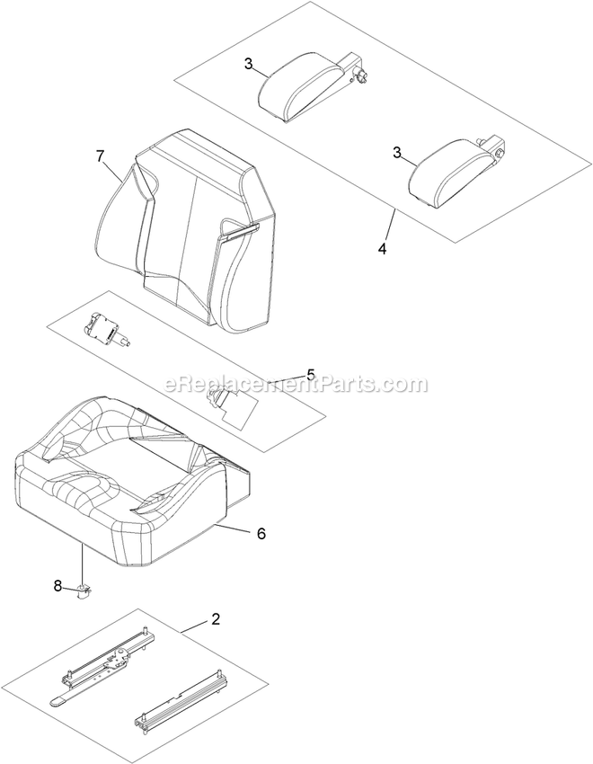 Seat With Tracks Assembly Diagram and Parts List for LZS740PKC52400 (315000000-315999999)(2015) Exmark Lawn Mower