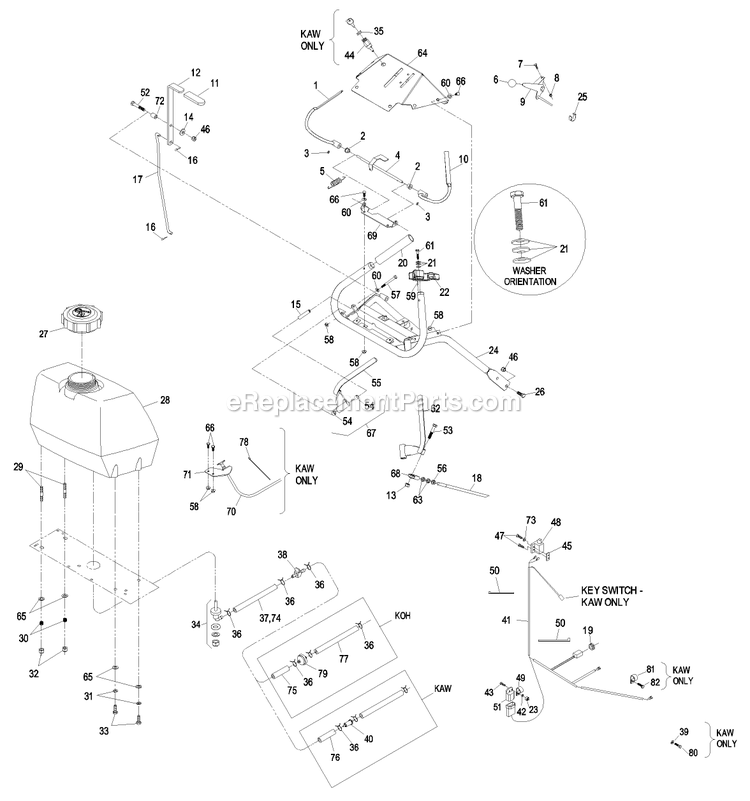 Ecs Upper Handles And Controls Diagram and Parts List for M3615KA (440000-509999)(2004) Exmark Lawn Mower