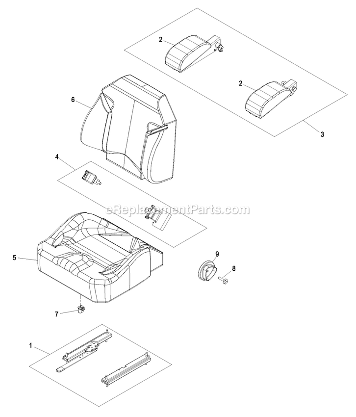 Seat With Tracks Assembly (2) Diagram and Parts List for LZAS29KA724LP (850000-919999)(2010) Exmark Lawn Mower
