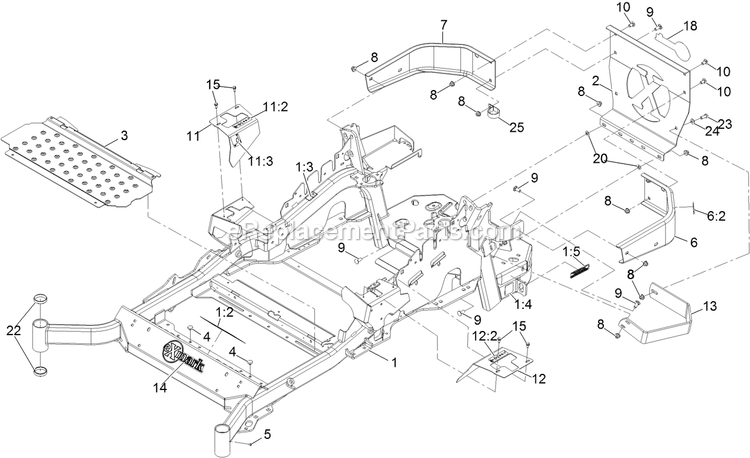 Main Frame Assembly Diagram and Parts List for LZX980EKC606W0 (408644346-999999999)(2021) Exmark Lawn Mower