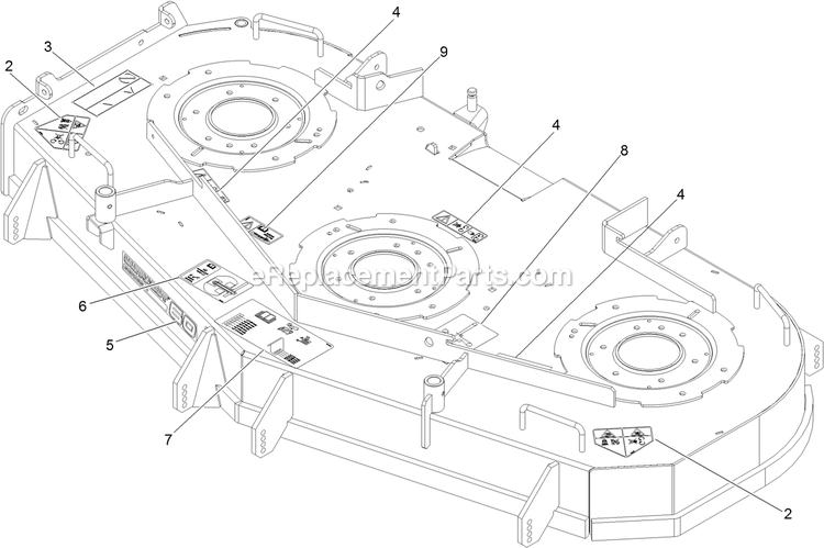 Deck With Decals Assembly Diagram and Parts List for TTX680PKC60400 (402082300-404314158)(2018) Exmark Lawn Mower