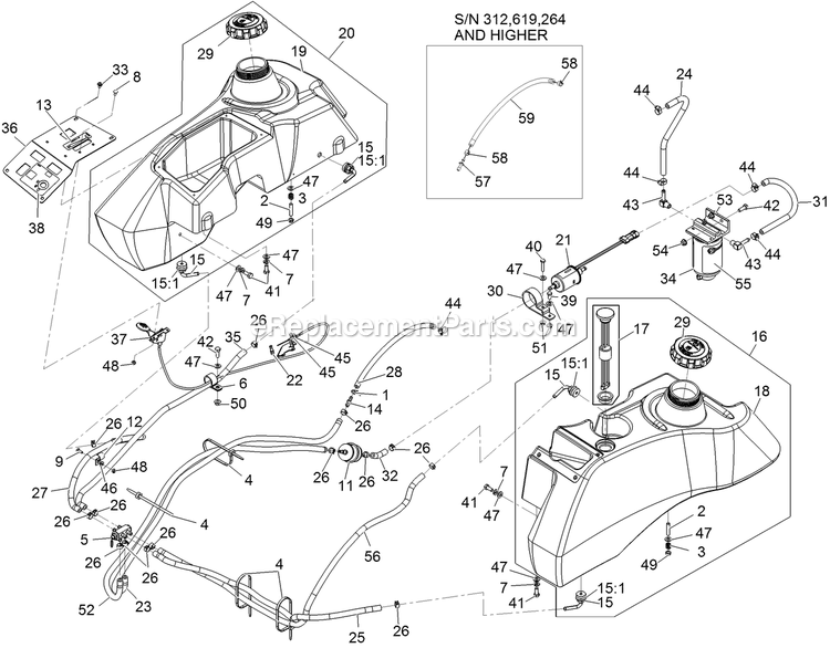 Fuel Assembly Diagram and Parts List for LZDS902K605 (312000000-312999999)(2012) Exmark Lawn Mower