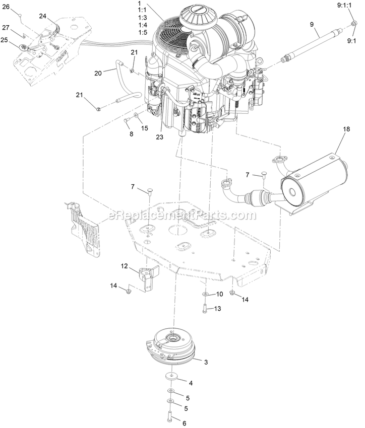 Engine Assembly Diagram and Parts List for LZS801CKA60RA1 (411294212-999999999)(2022) Exmark Lawn Mower