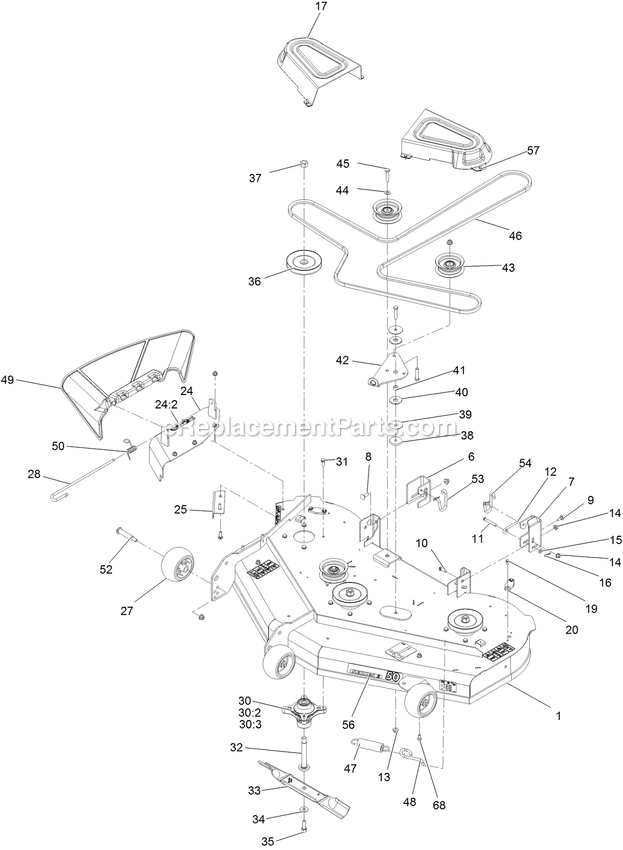 Deck Assembly Diagram and Parts List for QTS708GEM50200 (400000000-402082299)(2017) Exmark Lawn Mower
