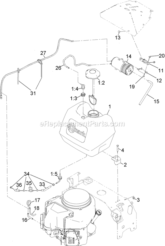 Fuel Tank Assembly Diagram and Parts List for TTS541CKA48300 (316000000-399999999)(2016) Exmark Lawn Mower