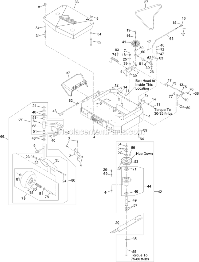 Mower Deck Assembly Diagram and Parts List for MG16KA362 (920000-999999)(2011) Exmark Lawn Mower