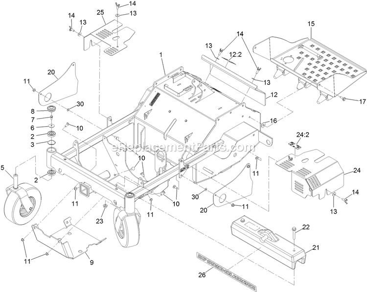 Main Frame Assembly Diagram and Parts List for ARX440GKC24000 (402082300-404314158)(2018) Exmark Aerator