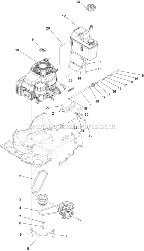 Engine And Fuel Tank Assembly Diagram and Parts List for ECS180CKA30000 (406294345-408644345)(2020) Exmark Lawn Mower