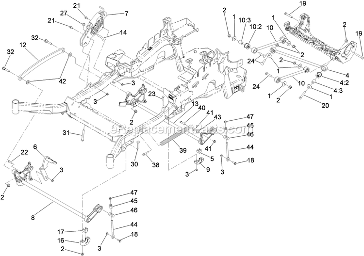 Deck Lift Assembly Diagram and Parts List for LZX34KC726 (920000-999999)(2011) Exmark Lawn Mower