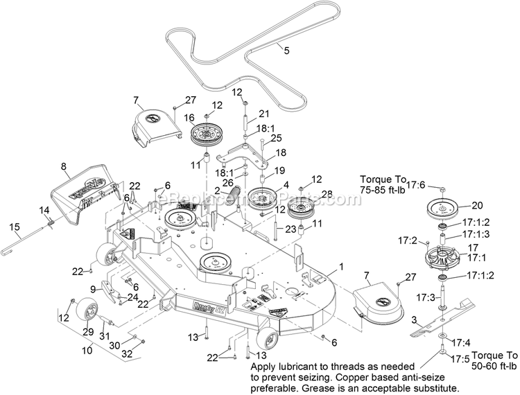 Deck Assembly Diagram and Parts List for PNE691KA522 (312000000-312999999)(2012) Exmark Lawn Mower