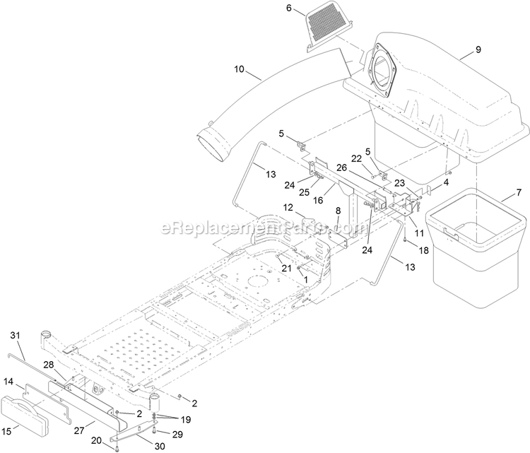 50 Inch Bagger Assembly Diagram and Parts List for 116-4764 (312000000-319999999)(2012) Exmark Lawn Tractor Accessories