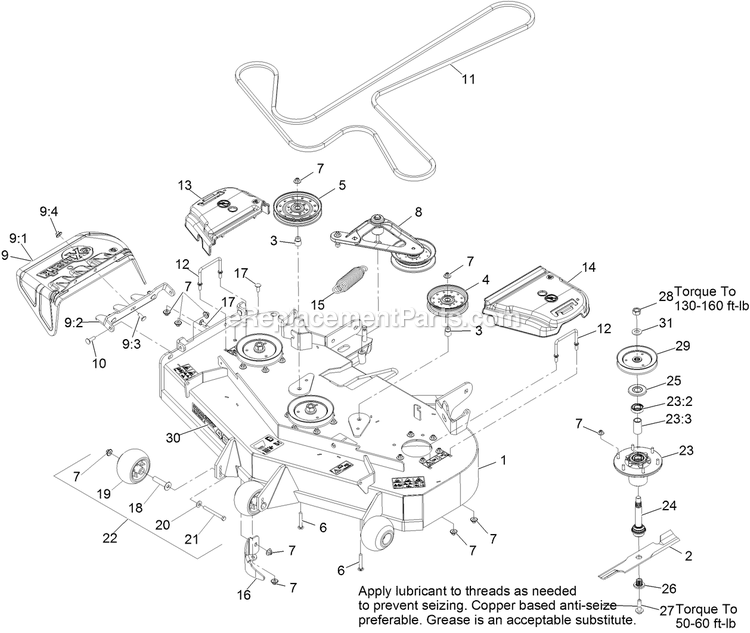 Deck Assembly Diagram and Parts List for LZE651GKA484A2 (316000000-399999999)(2016) Exmark Lawn Mower
