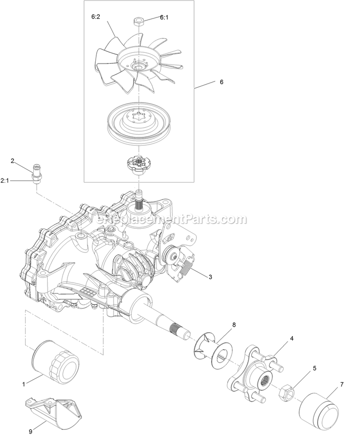 Right Transaxle Assembly Diagram and Parts List for RAE702GEM44300 (406294345-408644345)(2020) Exmark Lawn Mower