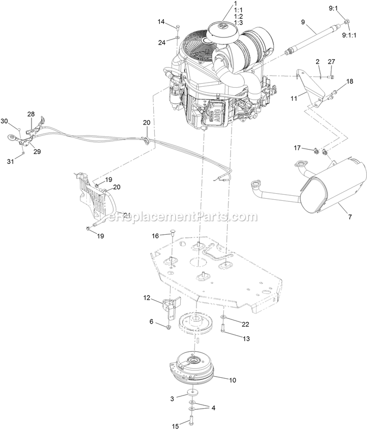 Engine Assembly Diagram and Parts List for LZE651CKA484A2 (411294212-999999999)(2022) Exmark Lawn Mower