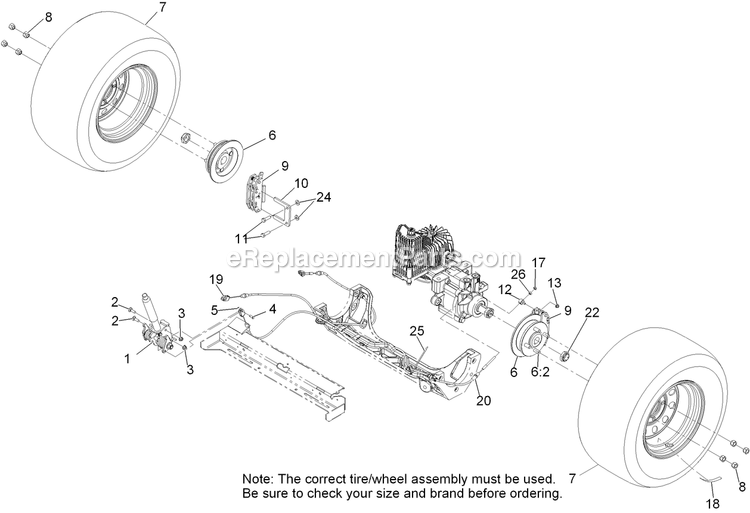 Rear Wheel And Park Brake Assembly Diagram and Parts List for LZE22KA484 (920000-999999)(2011) Exmark Lawn Mower
