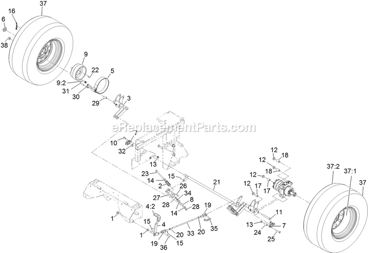 Rear Wheel And Park Brake Assembly Diagram and Parts List for LZDS902K605 (314000000-314999999)(2014) Exmark Lawn Mower