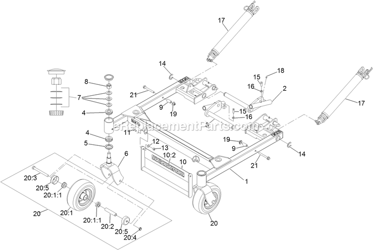Deck Support Frame Assembly Diagram and Parts List for NVS730AKC48000 (411294212-999999999)(2022) Exmark Lawn Mower