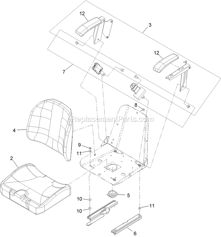 Seat With Tracks Assembly Diagram and Parts List for PNE22KA482 (920000-999999)(2011) Exmark Lawn Mower