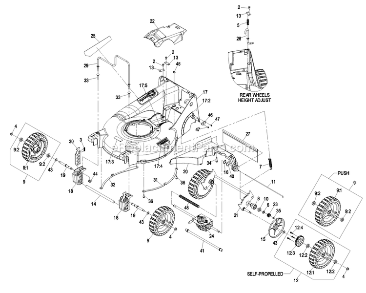 Deck And Wheel Assembly Diagram and Parts List for EC21ASHN (850000-919999)(2010) Exmark Lawn Mower