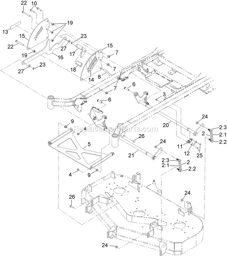 Deck Lift Assembly Diagram and Parts List for PNE22KA482 (920000-999999)(2011) Exmark Lawn Mower