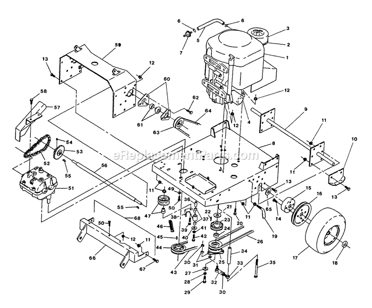 Engine Deck Group Diagram and Parts List for TT-1800  Exmark Lawn Mower