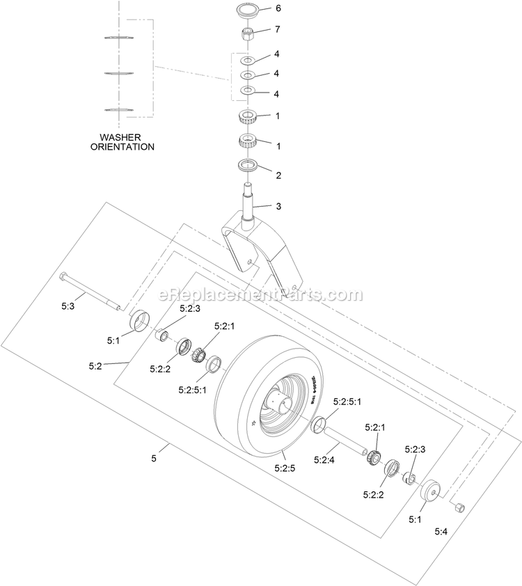 Caster Wheel And Fork Assembly Diagram and Parts List for LZE651GKA484A2 (316000000-399999999)(2016) Exmark Lawn Mower