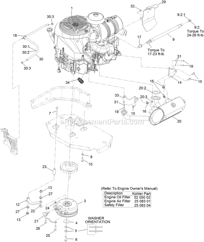 Engine Assembly Diagram and Parts List for LZX980EKC726T0 (316000000-399999999)(2016) Exmark Lawn Mower