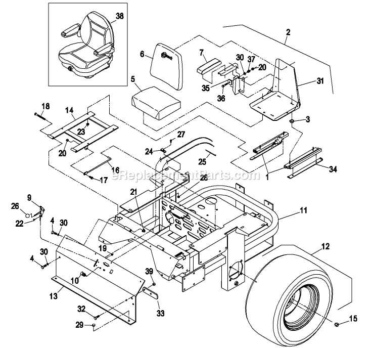 Main Frame Group Diagram and Parts List for LZ23KA604 (260000-319999)(2001) Exmark Lawn Mower