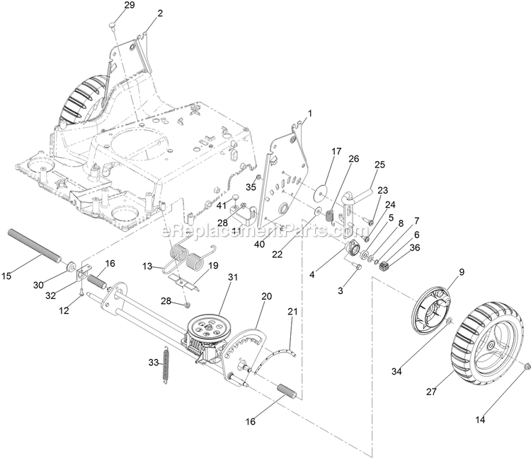 Deck And Wheel Assembly Diagram and Parts List for ECS180CKA30000 (406294345-408644345)(2020) Exmark Lawn Mower