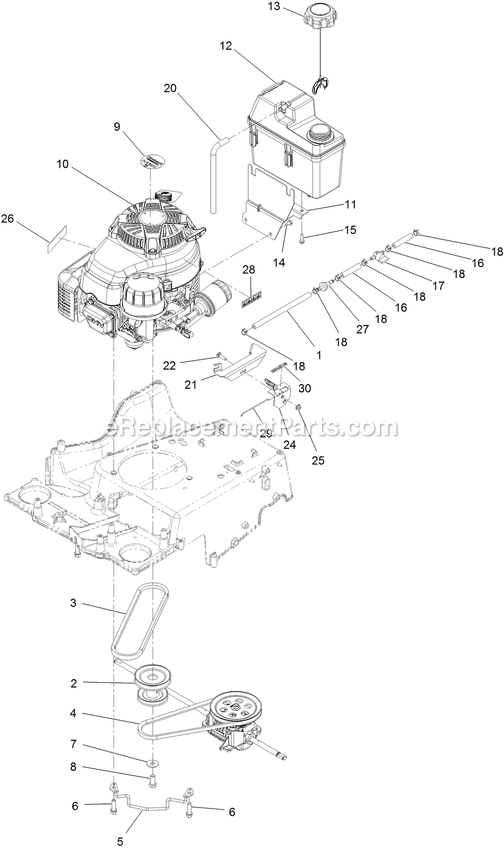 Engine And Fuel Tank Assembly Diagram and Parts List for ECS180CKA30000 (316000000-399999999)(2016) Exmark Lawn Mower