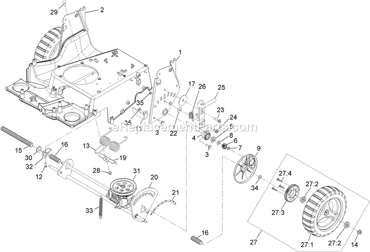 Deck And Wheel Assembly Diagram and Parts List for ECKA30 (313000000-313999999)(2013) Exmark Lawn Mower