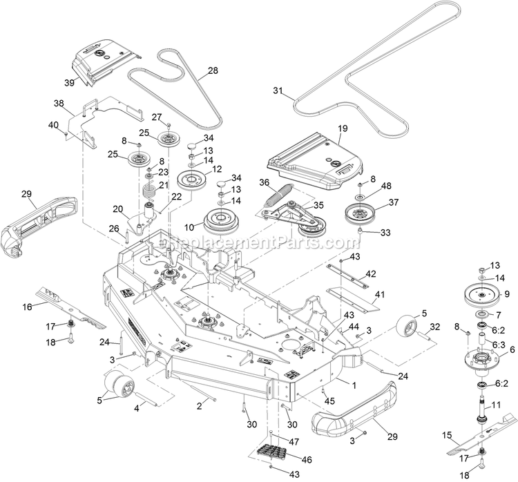 Deck Assembly Diagram and Parts List for LZE751GKA60RA1 (402082300-404314158)(2018) Exmark Lawn Mower