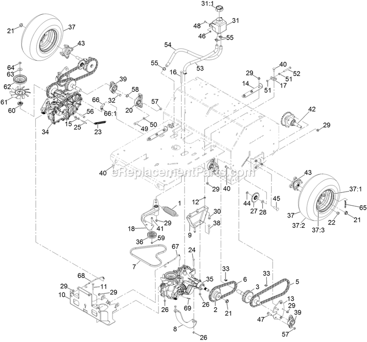 Ground Drive Assembly Diagram and Parts List for ARX481CKA30000 (316000000-399999999)(2016) Exmark Aerator