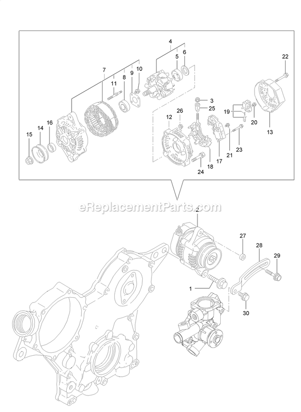 Generator Assembly Diagram and Parts List for LZS80TDYM604W0 (406294345-408644345)(2020) Exmark Lawn Mower
